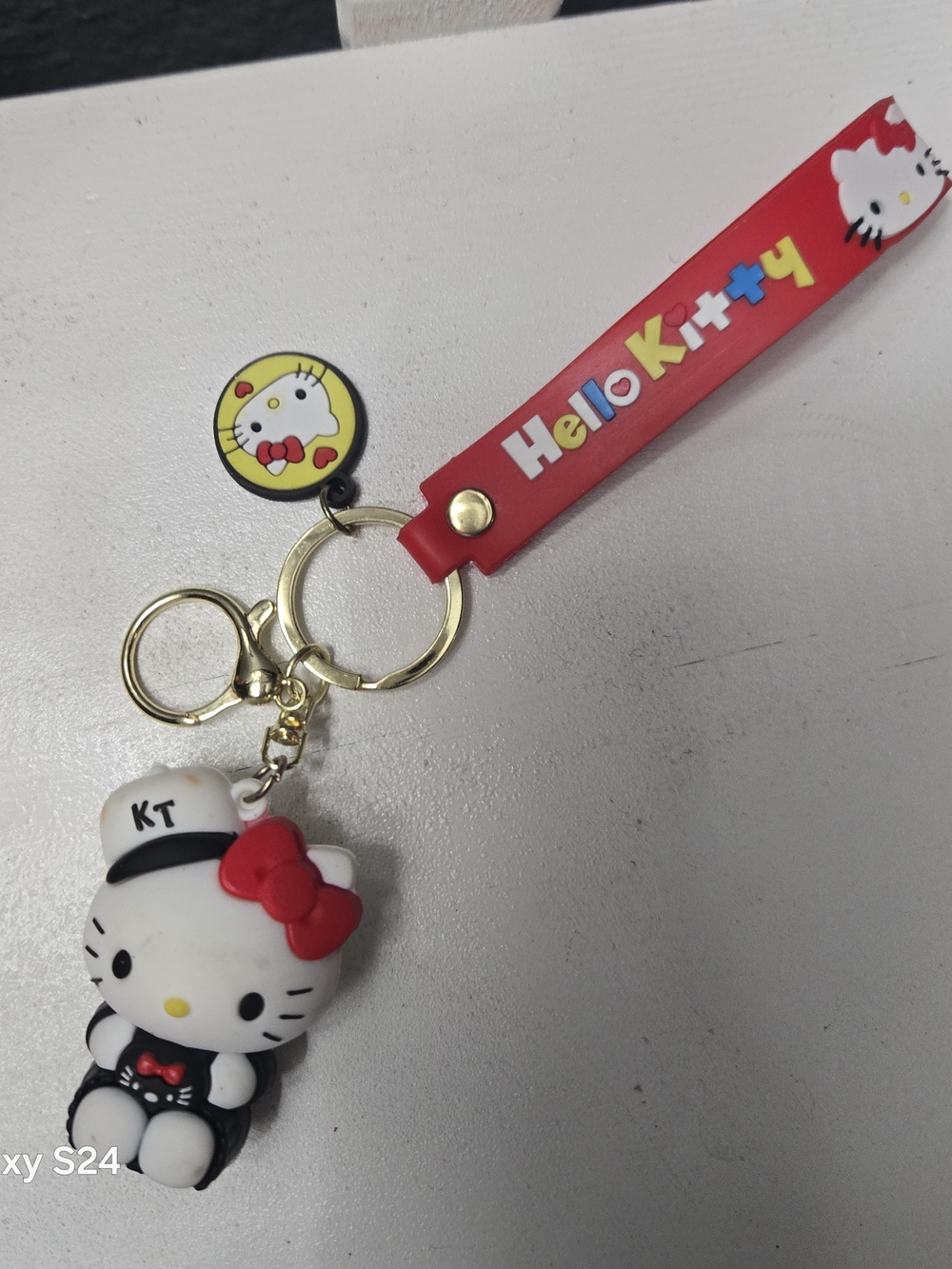 Hello Kitty Red and White Keychain Strap with Gold Rings